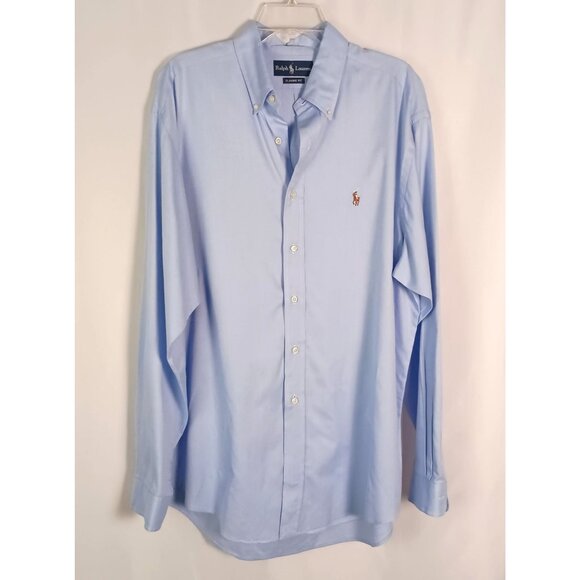 Ralph Lauren Classic Fit Blue Button Front Shirt 100% Cotton Size 16.5 L - Picture 1 of 5